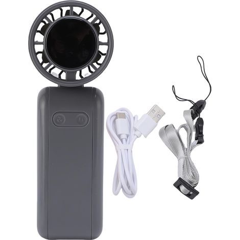 5-Speed Turbo Portable Fan with Digital Display, Retractable Stand and Neck Strap – Grey (1/5)