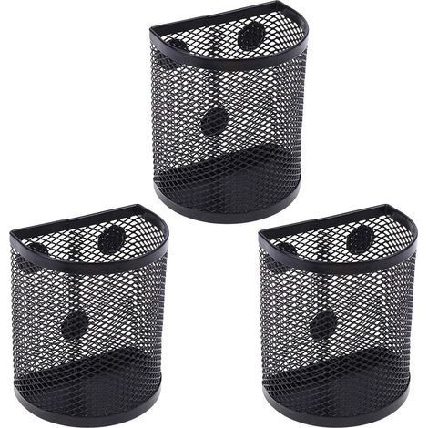 Schwarze magnetische Organizer aus Netzgewebe, 3er-Set, Stiftehalterkörbe für Stifte, Marker und Büro-/Schulzubehör (1/5)