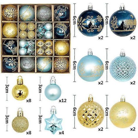 Nouvelles décorations de Noël pour sapin, lot de 44 boules colorées incassables à suspendre. (1/5)