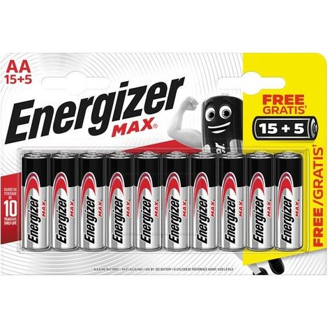 Juego de 15 + 5 pilas alcalinas AA Max, 1,2 V, ENERGIZER ENERGIZER