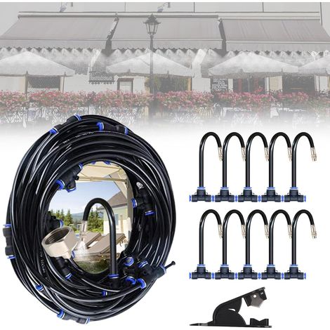 Kit brumisateur de terrasse 10 m - brumisation à 360° - système de refroidissement - pour jardin, pelouse, stores et tentes - noir (1/5)