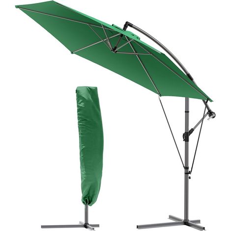 Parasol Déporté Hexagonale 3M avec Manivelle Anti-Retour et Sangle de Fixation Parasol Inclinable Toile 180gr/m2 anti UV H235cm 6 Baleines en acier Inclus housse de protection Vert (1/5)