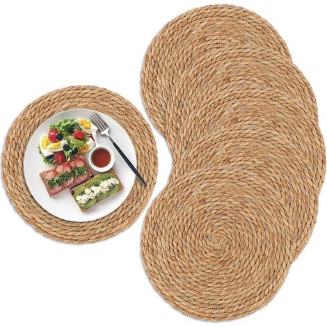 6er-Set Platzsets – Platzsets – Isolierende Platzsets – Gewebte Platzsets – Rattan-Platzsets – Rund – Handgewebt – 30 cm – Platzsets – Tischdekoration – Esstische, Zuhause, Hochzeiten – Weidenkorb-Pla