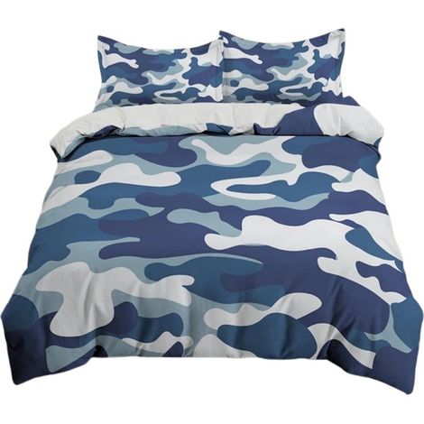Parure de lit camouflage militaire pour garçon, 200 x 200 cm, microfibre, bleu foncé (1/5)