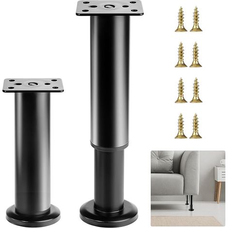 2 Pcs Pied de Meuble Reglable 18-30 cm, Pied Meuble Reglable, Pieds de Table de Nivellement pour Meubles, Pieds de Meubles Réglables en Hauteur Noirs pour Chaises Lit Canapé Placard Armoires (1/5)
