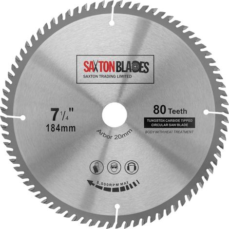 lame de scie circulaire 184 mm x 80 dents x 20 mm alésage (16 mm bague) convient à Evolution Bosch etc (1/5)
