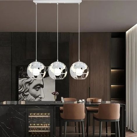 Lampe Suspension Plafonnier Vintage en Globe Blanc Lustre Suspension Industrielle en Métal pour Salon Chambre (1/4)