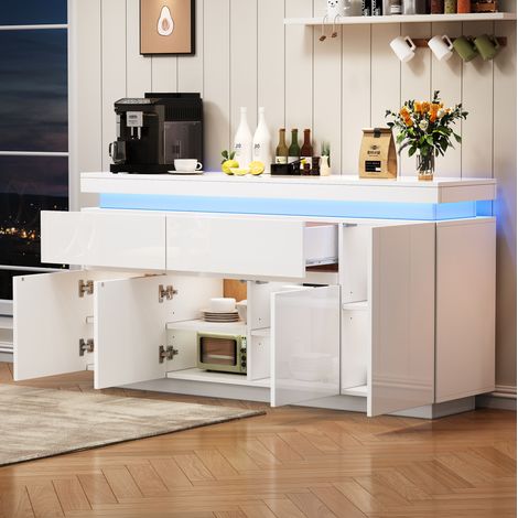 Madia mobile contenitore con LED 140 cm bianca OKMYHOME (1/5)