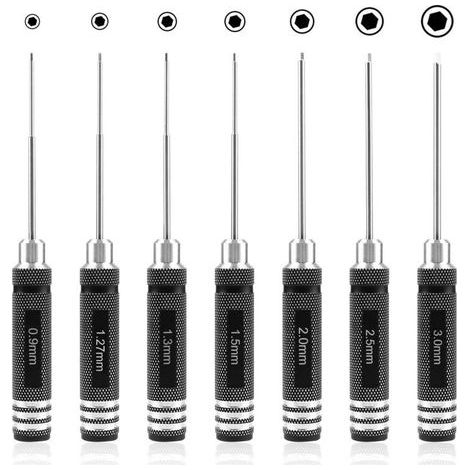 7 pièces Tournevis hexagonal-kit d'outils de tournevis RC (0,9 mm 1,27 mm 1,3 mm 1,5 mm 2,0 mm 2,5 mm 3,0 mm) pour hélicoptère modèle RC (1/5)