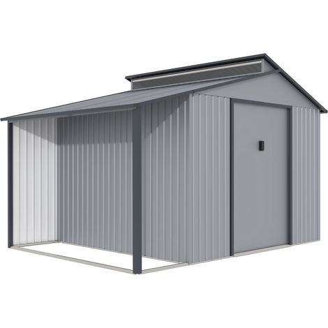 Habitat Et Jardin – Abri de jardin métal avec pergola Madras – 9.12 m² – Dimensions 257 x 355 x 237 cm – Structure en métal zinc – Anti-UV et anti-rouille (1/4)