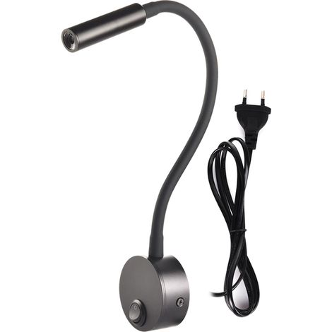 Lámpara de pared con clip de 3 W, luz para dormitorio, interruptor de encendido/apagado, blanca, plateada y negra, cuello de cisne flexible, lámpara de lectura para cabecera de casa, 1 unidad (luz bla