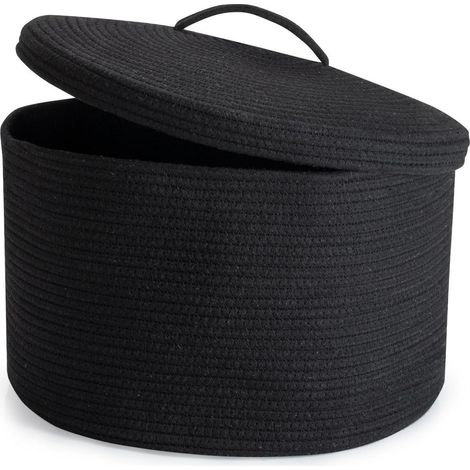 Wäschekorb mit Deckel 32L, gewebter Baumwollseil Korb faltbar, 40x25cm Schwarz (1/5)