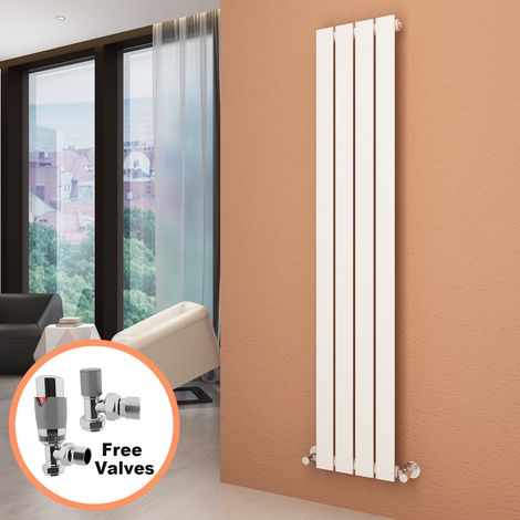 ELEGANT 1600 x 300 mm White Vertical Column Radiator Single Flat Panel Designer Bathroom Radiator + Chrome Thermostatic Radiator Valves (1/5)