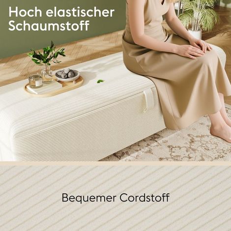 Banc de lit - Rangement hydraulique - Velours côtelé beige - 165 x 38 cm (1/5)