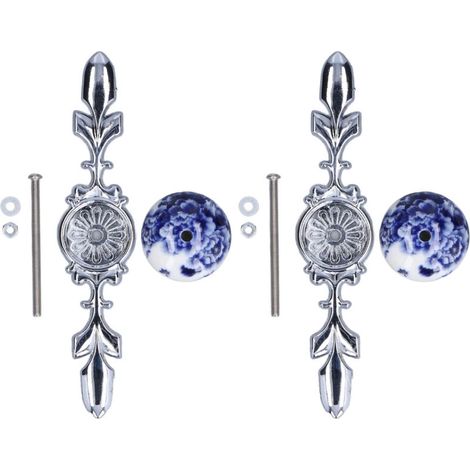 Maniglia per mobile in ceramica, set da 2 pezzi, pomelli dipinti a mano, stile semplice e moderno, porcellana blu e bianca con peonia 1060D-Crezuo-Crezuo