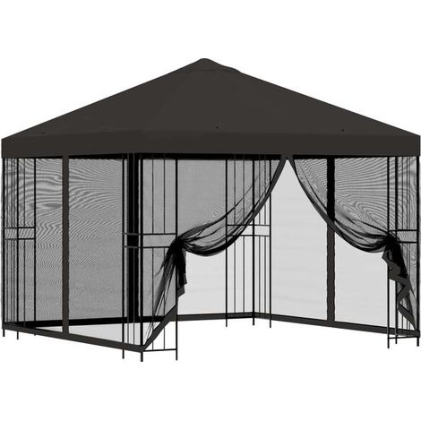 Le chalet de jardin a des murs de 3 x 3 mètres et est de couleur anthracite. (1/5)