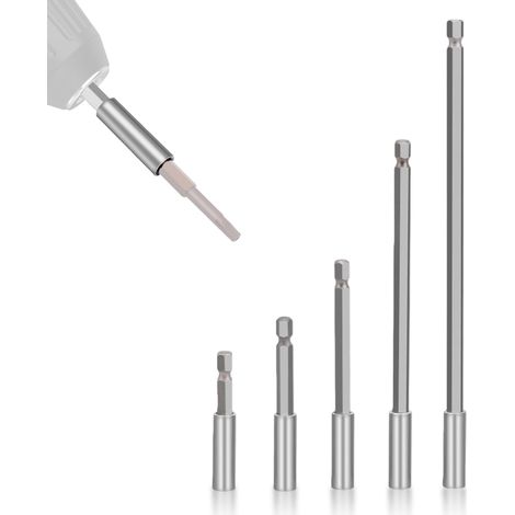 Lot de 5 rallonges d'embout magnétiques - 1/4" Hex-Shank - En acier Cr-V argenté - Convient pour visseuse sans fil, perceuse, visseuse à percussion, 60/75/100/150/200 mm (1/5)
