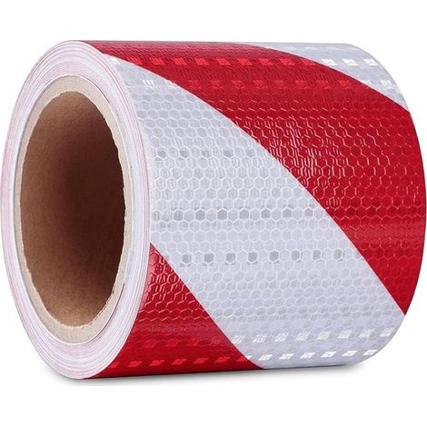 pezzo di nastro riflettente autoadesivo, nastro di segnalazione rosso e bianco, per veicoli, cantieri edili, garage, aree esterne e zone soggette a condizioni meteorologiche avverse, 25 m x 10 cm (1/5)