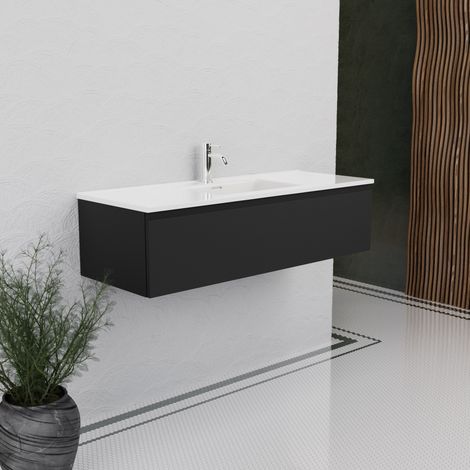 Inda - Badezimmerschrank B.120 mit glänzendem/mattem schwarzem Waschbecken 1 Schublade - Rubin (1/5)