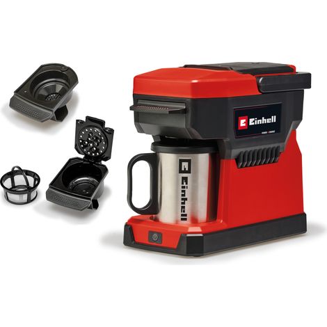 Einhell Machine à café sans fil TE-CF 18 Li-Solo PXC (18V, 2-en-1 : machine à café filtre et machine à café à dosettes ) Livré sans Batterie ni Chargeur