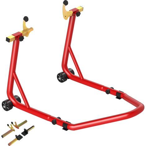 Cale de roue arrière moto capacité 544 kg fourches acier réglables U et L rouge