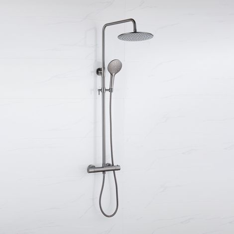 FugaFlow Eccelente Ensemble de douche de tête - thermostatique - douche de tête 30cm - flexible métallique - douchette ronde - Gunmetal PVD brossé