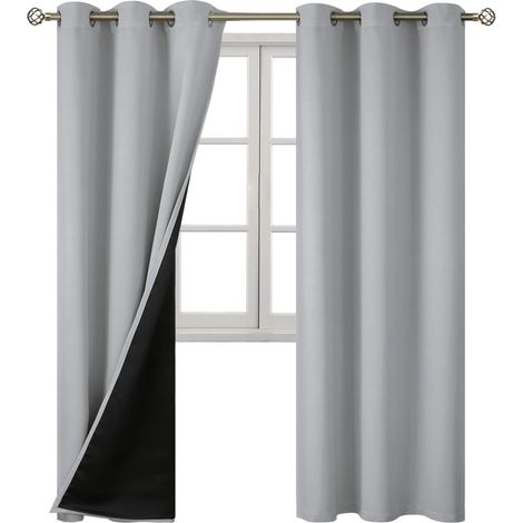 Rideaux occultants thermiques isolants à 100 % pour chambre à coucher avec doublure noire, rideaux à œillets double couche occultants et antibruit (42 x 63 pouces, beige, 2 panneaux) (1/5)