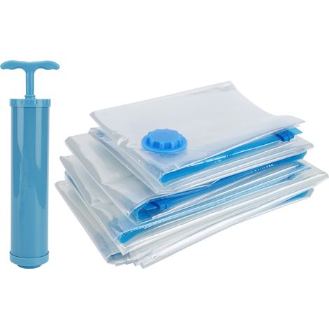 6-teiliges Set Vakuum-Aufbewahrungsbeutel für Steppdecken, transparente Reisedecken, Kleidung, vakuumkomprimiert (Vakuum-Aufbewahrungsbeutel + Handpumpe) (1/5)