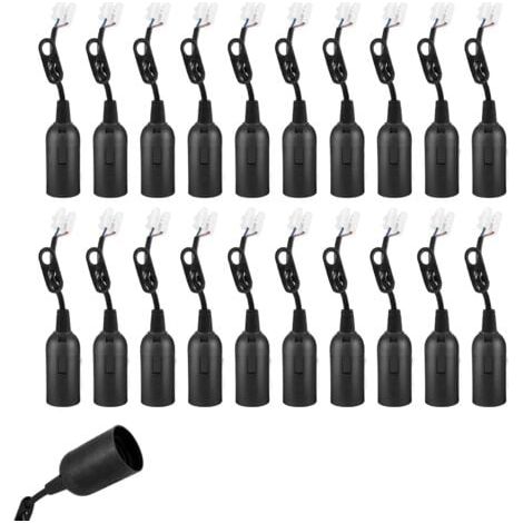 20 pièces Douilles E14 avec câble, Douilles de chantier rénovation, Supports d’ampoule E14 remplacement avec câble pour ampoules LED, halogènes et incandescentes, Noir (1/5)