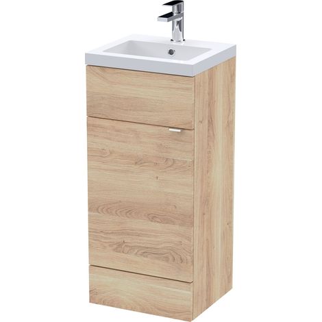 Alrewas Contemporary 1 Door Floor Standing Vanity Unit with Basin, Bleached Oak, 400mm
