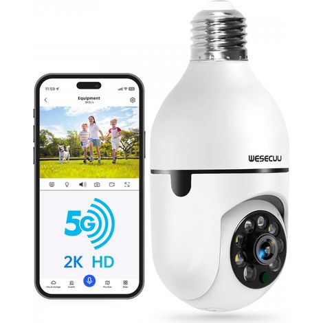 Caméra Ampoule Degrés WiFi Extérieur avec Vision Nocturne, Caméra De Surveillance, Suivi Automatique, Audio Bidirectionnel, Détection De Mouvement (1/5)