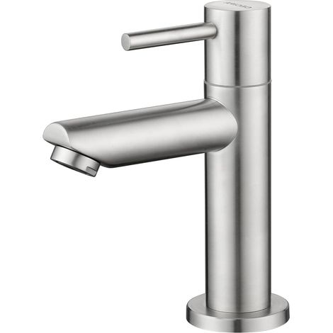 Robinet Eau Froide Chromé avec Flexible Raccordement, Mitigeur Lavabo Mélangeur Salle Bain avec Bec Hauteur 175 mm Pour WC, Salle Bain (1/5)