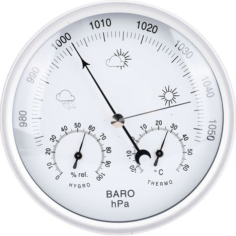 Decdeal Thermometer Barometer Hygrometer 3 in 1 Die gesamte Saison Wand hängende Innen im Freien im Freien genaue Wetterinstrument Silber Weiß 130 mm