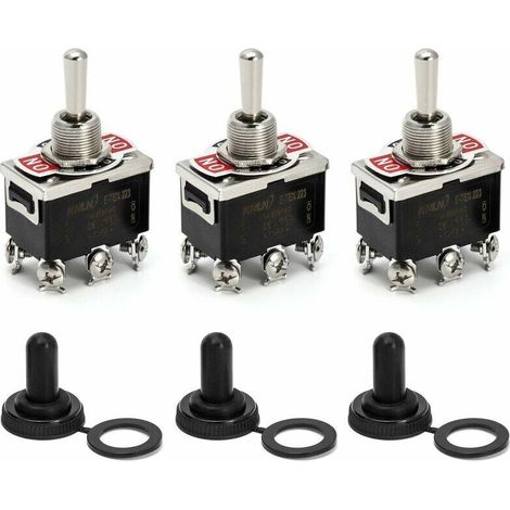 Interrupteur à bascule, AC380V 15A / AC250V 10A, interrupteur marche/arrêt/marche 3 positions 6 broches avec capuchon étanche noir, 3 pièces (1/5)