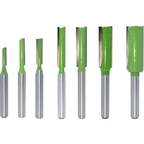 Set mit 7 geraden Fräsern mit 6 mm Schaft, ein- oder zweischneidig, Holzbearbeitungsfräser für gerade Schnitte, Konturfräsen und Musterfräsen. (1/5)
