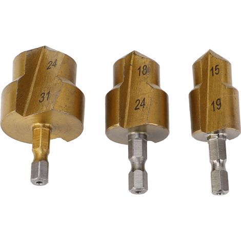 Forets de levage en tpr, 3 pièces, alésoir de tuyau à tige hexagonale de 1/4 pouces, mèche d'ouverture de trou d'expansion de Tube d'eau 15 à 19mm 18 à 24mm 24 à 31mm (1/5)
