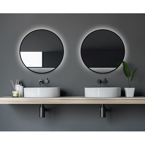 Talos Black Hole Light Spiegel - rund, 60 cm - runder Wandspiegel in matt schwarz - Wandspiegel mit LED - Badspiegel rund mit hochwertigen Aluminiumrahmen - Badezimmerspiegel mit indirekter LED-Beleuc (1/4)