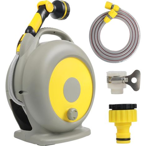 GARRYFIZH ‌Dérouleur de tuyau de jardin rétractable – Portable pour arrosage, lavage voiture et animaux‌ – Gain de place et facile à ranger