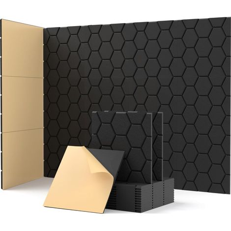 Lot de 12 panneaux acoustiques autocollants, rembourrage insonorisant en polyester, panneaux muraux insonorisants haute densité, 30 cm x 30 cm, noir (1/5)