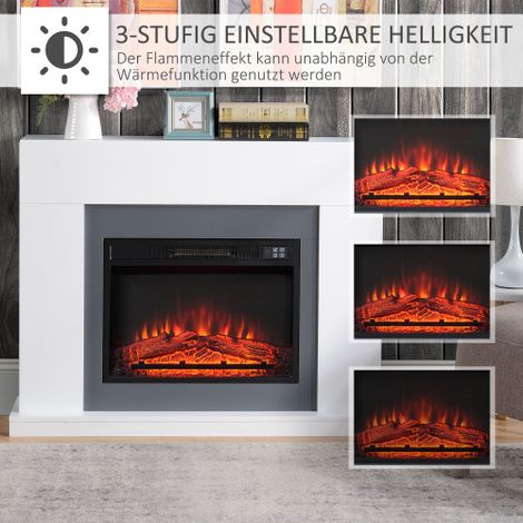 LED Elektrokamin Standkamin Kaminofen mit Flammeneffekt 1800/2000W Innenraumheizung mit Holzrahmen Dekokamin MDF Weiß 113 x 26,6 x 87,5 cm (1/4)