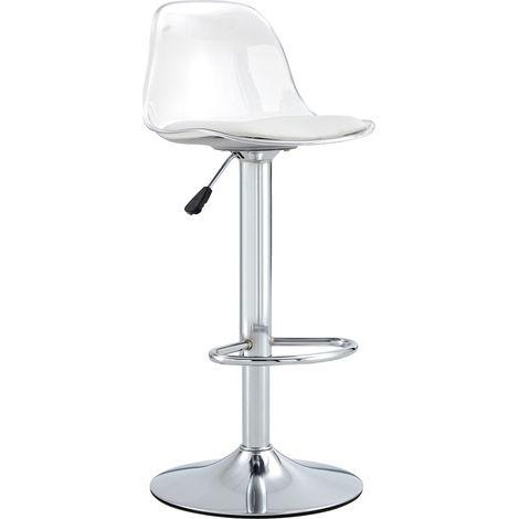 Set mit 2 höhenverstellbaren Barhockern mit transparenter Rückenlehne und silbernem Fuß (1/5)