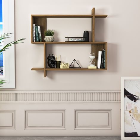 Mina etagère murale 2 niveaux design modern (noyer)