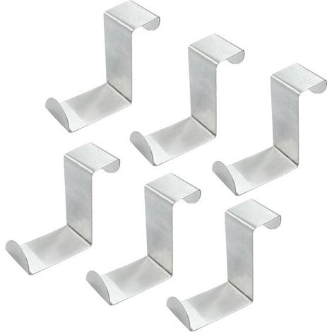 Crochets de porte - 4 x 2,5 x 5,5 cm - Argent - Acier inoxydable - Lot de 6 - Cintres - Type suspendu - Derrière la porte - Torchons - Salle de bain (1/5)