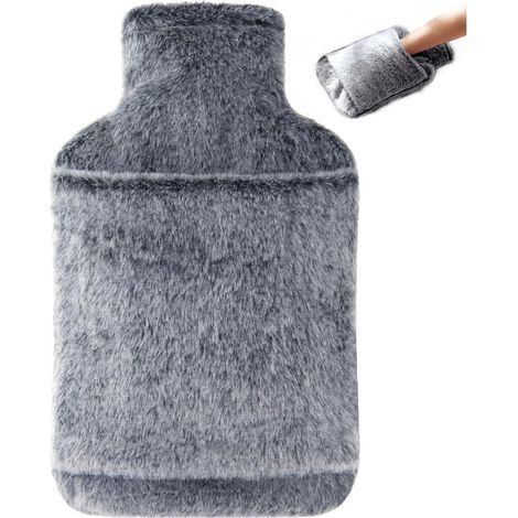 Wärmflasche 2L mit weichem Bezug für kalte Nächte Grau (1/5)