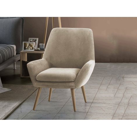 Talamo Italia - Poltrona Anido, Poltrona di design da salotto, 100% Made in Italy, Poltroncina relax in tessuto imbottito, Cm 80x70h95, Beige (1/5)