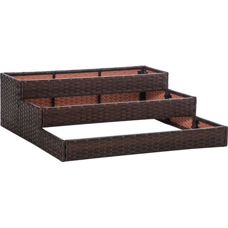 3-stöckiger Hochbeettisch für Pflanzen und Gemüse aus synthetischem Rattan, 120 x 120 x 40 cm, Grau