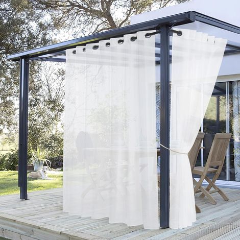 1 Rideau Voilage Blanc Avec Oeillets Antirouille Pour Pergola Jardin Et Maison L 254 X H 274 Cm (1/5)