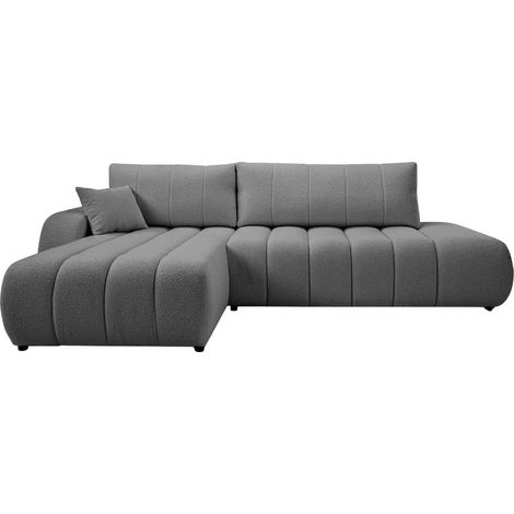 CELESTE - Canapé d'angle convertible tissu bouclette 4 places - Gris - Droit
