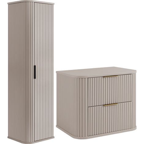 Rodan Badmöbel Set 60,4 cm, 2-teilig, Beige, 41,5 x 60 x 51,7 cm, MDF-Fronten, Hochschrank und Waschbeckenunterschrank