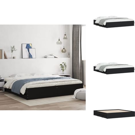 Cadre de lit avec tiroirs sans matelas noir 160x200 cm - Cadre De Lit - Lit Double - Tiroir Lit - Lit Moderne - Meuble Chambre (1/5)